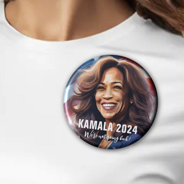Bóton Redondo 7.62cm Kamala Harris 2024 não voltando à arte gráfica (KAMALA HARRIS 2024 Modern Graphic Art Image with Not Going Back quote.)