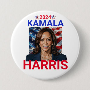 Bóton Redondo 7.62cm Kamala Harris 2024 Red, White e Blue