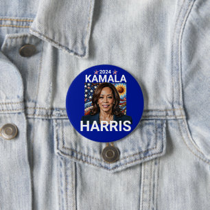 Bóton Redondo 7.62cm Kamala Harris 2024 Red, White e Blue