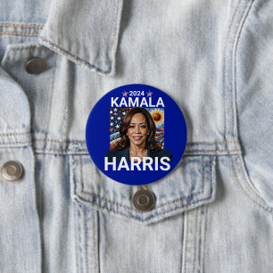 Bóton Redondo 7.62cm Kamala Harris 2024 Vermelho, Branco e Azul