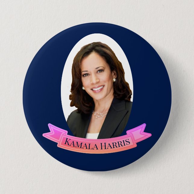 Bóton Redondo 7.62cm Kamala Harris em rosa e azul (Frente)