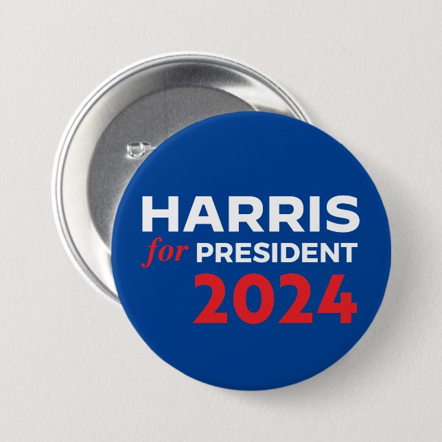 Bóton Redondo 7.62cm Kamala Harris para o Presidente 2024 (Frente & Verso)