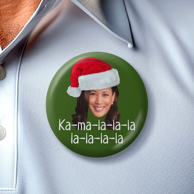 Bóton Redondo 7.62cm Kamala Santa Hat - Biden Harris 2020 feriado engra (Kamala Christmas Button)