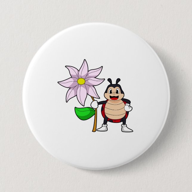 Bóton Redondo 7.62cm Ladybug com Flower.PNG (Frente)