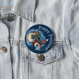 Bóton Redondo 7.62cm Lanterna Whimsical Fox no Feriado de Neve