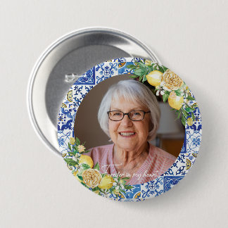 Bóton Redondo 7.62cm Lemons Yellow Floral Photo Memorial Keepwood