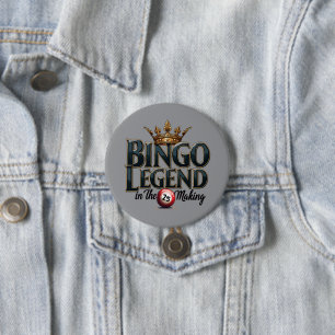 Bóton Redondo 7.62cm Lenda do Bingo Coroada em Tipografia Retro Dourada