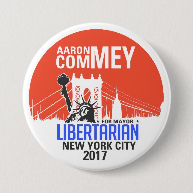Bóton Redondo 7.62cm Libertário Aaron Commey para o Mayor de NYC (Frente)