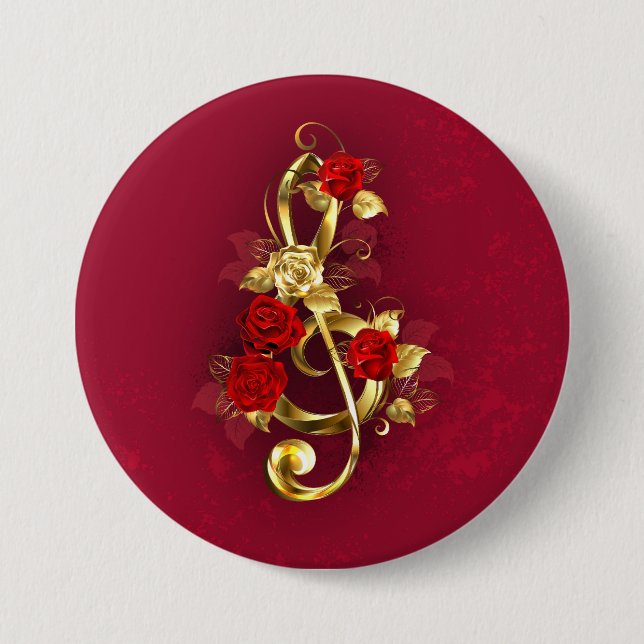 Bóton Redondo 7.62cm Limpeza de ouro com Flores Rosa (Frente)