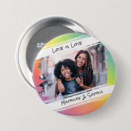 Bóton Redondo 7.62cm Love is Love Modern Rainbow Adicionar sua foto e n