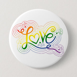 Bóton Redondo 7.62cm Love Swirl Doodle LGBTQ+ Rainbow Pride Flag