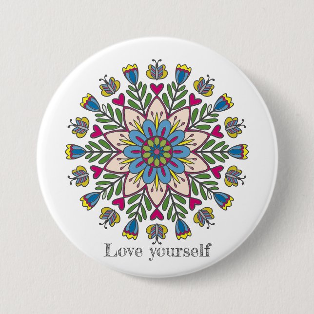 Bóton Redondo 7.62cm Love yourself mandala flowers (Frente)