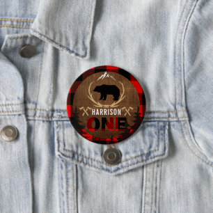 Bóton Redondo 7.62cm Lumberjack Personalizado Primeira Xadrez de Madeir