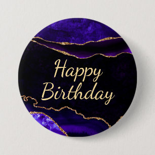 Bóton Redondo 7.62cm Luxo Roxo Dourado Brilho Ágata Feliz Aniversário