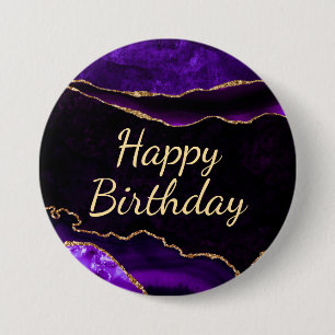 Bóton Redondo 7.62cm Luxo Roxo Dourado Brilho Ágata Feliz Aniversário