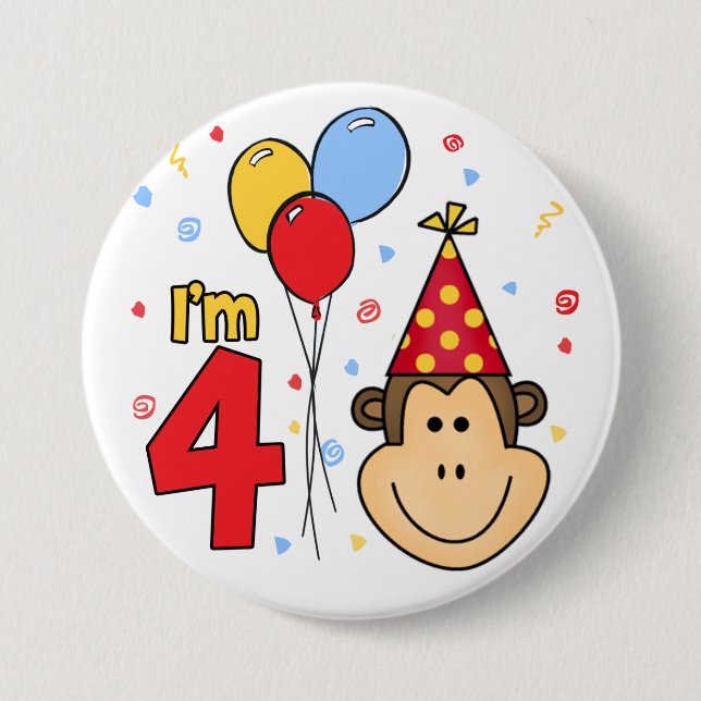 Bóton Redondo 7.62cm Macaco face 4º aniversário (Frente)