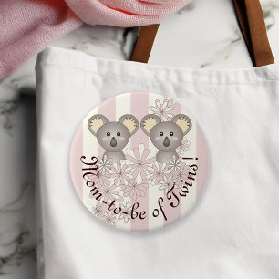 Bóton Redondo 7.62cm Mãe-a-ser de Gêmeos Fita Koalas Fita