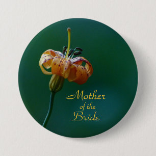 Bóton Redondo 7.62cm Mãe da Noiva, Ouro Lily Button Pin