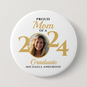 Bóton Redondo 7.62cm Mãe Orgulhosa de um Graduado de 2024 Foto e Nome
