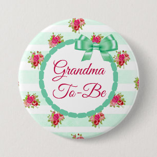 Bóton Redondo 7.62cm Mamãe a ser Botão Rosas Chic Floral