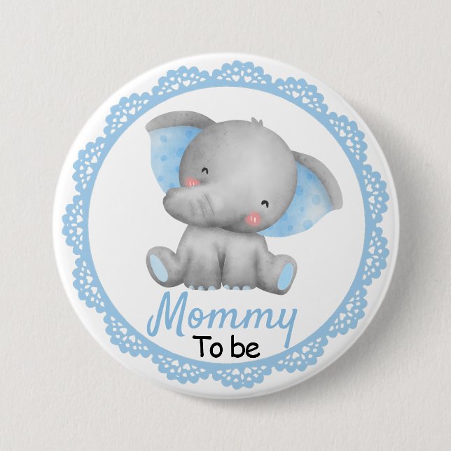 Bóton Redondo 7.62cm Mamãe de ser nova mãe bebê Chá elefante azul (Frente)