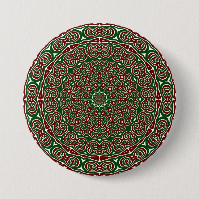 Bóton Redondo 7.62cm Mandalá de Natal Ornamental (Frente)