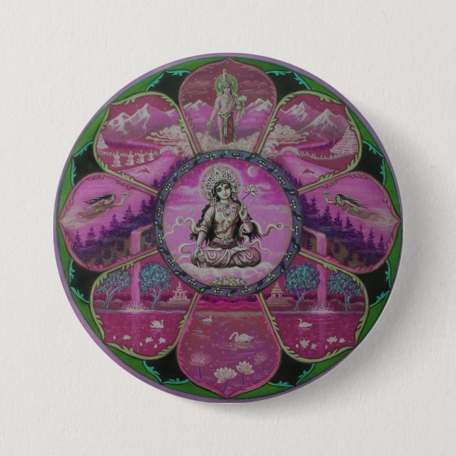 Bóton Redondo 7.62cm Mandala de Tara da deusa (Frente)