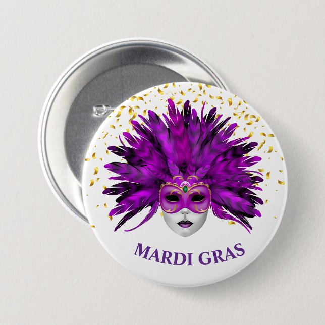 Bóton Redondo 7.62cm Mardi Gras Button Pin (Frente & Verso)
