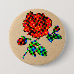 Bóton Redondo 7.62cm Meio-tom de Flor de Rosa em Papel Marrom Arte Fina