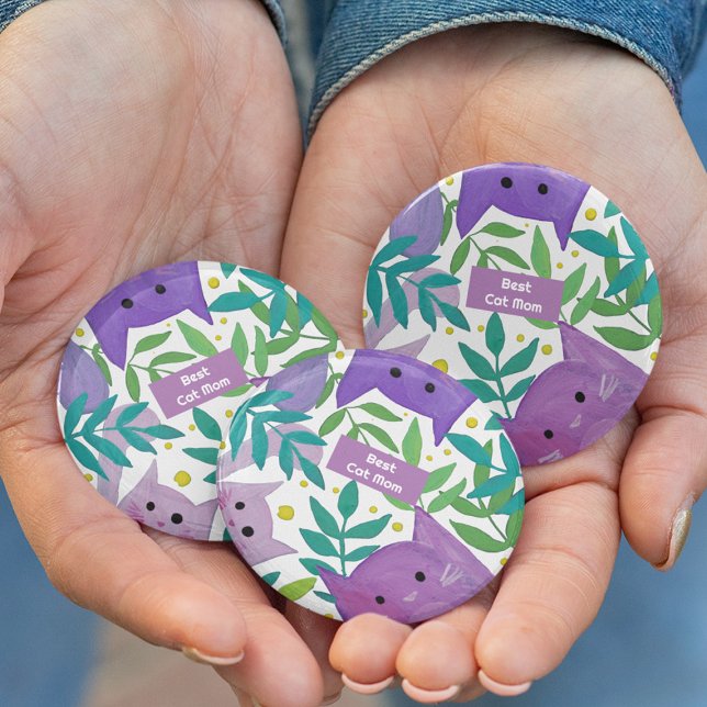 Bóton Redondo 7.62cm Melhor mãe de gato Gatos e ramos (Criador carregado)