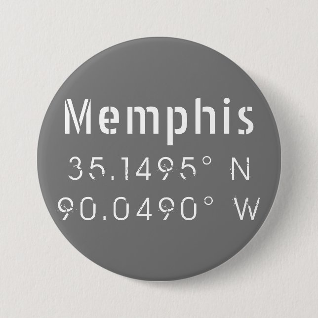 Bóton Redondo 7.62cm Memphis Tennessee Longitude Latitude (Frente)
