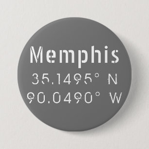 Bóton Redondo 7.62cm Memphis Tennessee Longitude Latitude