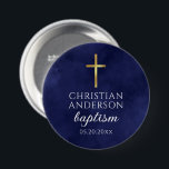 Bóton Redondo 7.62cm Menino Batismo Azul Real Elegante<br><div class="desc">Botão Real Azul Elegante do Menino Batismo. Itens correspondentes disponíveis.</div>