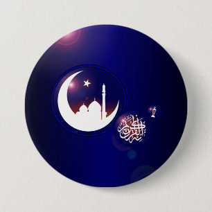 Bóton Redondo 7.62cm Mesquita de Ramadan na lua crescente com azul de