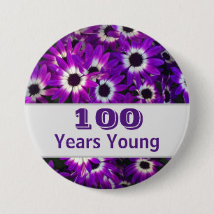 Bóton Redondo 7.62cm Milestone Birthday Purple Flower Photo Floral