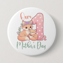 Bóton Redondo 7.62cm Mommy and Baby Fox Pink 1st Mothers Day