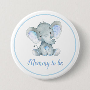 Bóton Redondo 7.62cm Mommy to be New Mom Elephant Baby Boy Shower Blue