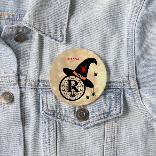Bóton Redondo 7.62cm Monograma R Halloween Sky Witeen Nome (In Situ)