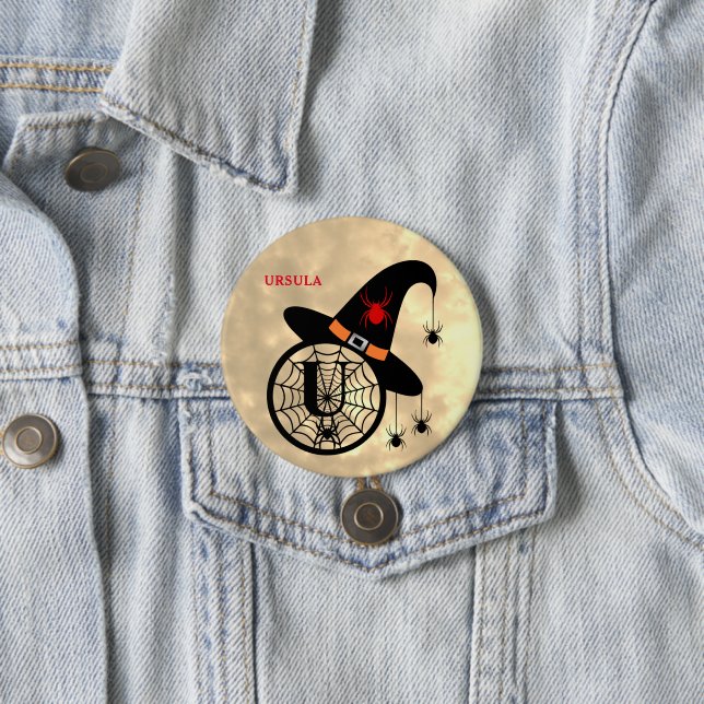 Bóton Redondo 7.62cm Monograma U Halloween Sky Witeen Nome das Aranhas (In Situ)