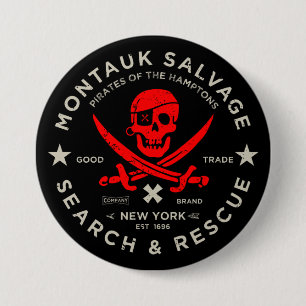 Bóton Redondo 7.62cm Montauk Salvage Co. Red Pirate Button