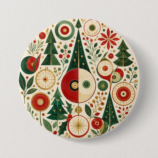 Bóton Redondo 7.62cm Mosaico de Natal de Meados do Século (Frente)