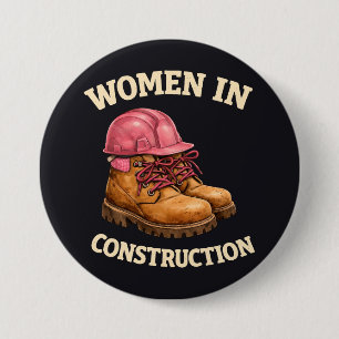 Bóton Redondo 7.62cm Mulheres na Construção com Botas de Trabalho e Cap