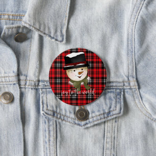 Bóton Redondo 7.62cm Natal Red e Black Tartan Snowman
