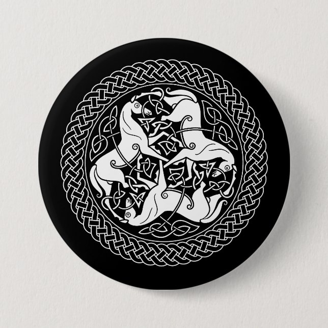 Bóton Redondo 7.62cm Nó de Epona do céltico com cavalos (Frente)