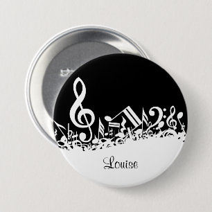 Bóton Redondo 7.62cm Notas musicais misturadas brancas personalizadas