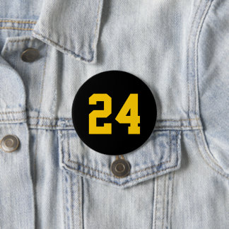 Bóton Redondo 7.62cm Número de Jersey, atleta preto e amarelo