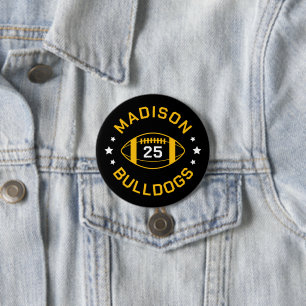 Bóton Redondo 7.62cm Número Jersey de jogador de futebol negro e Dourad