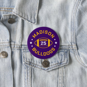 Bóton Redondo 7.62cm Número Jersey de jogador de futebol roxo e Dourado