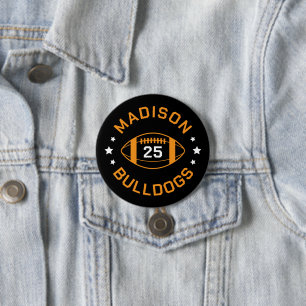 Bóton Redondo 7.62cm Número Jersey do jogador de futebol laranja e pret