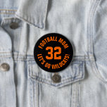 Bóton Redondo 7.62cm Números Jersey de futebol preto e laranja<br><div class="desc">Anime-se com a sua equipe desportiva favorita, jogador de futebol ou mostre seu orgulho escolar com um botão personalizado de espírito! Adicione o nome da sua escola ou personalize com o nome de um jogador e o número de camisa. Perfeito para jogos de futebol, basquetebol, baseball e futebol! Crie pinos...</div>